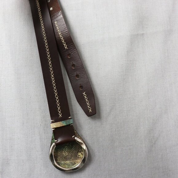 Post & Co Lizard Leather Belt Brown 100cm (Fits 34") O-Ring Italy Exotic - Picture 13 of 15